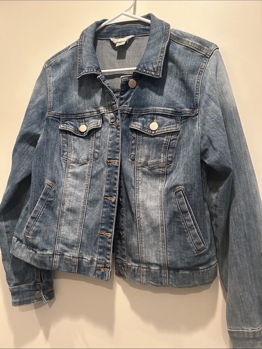 Christopher & Banks Light Denim Jacket with Contrast Stitching. Pleated back.